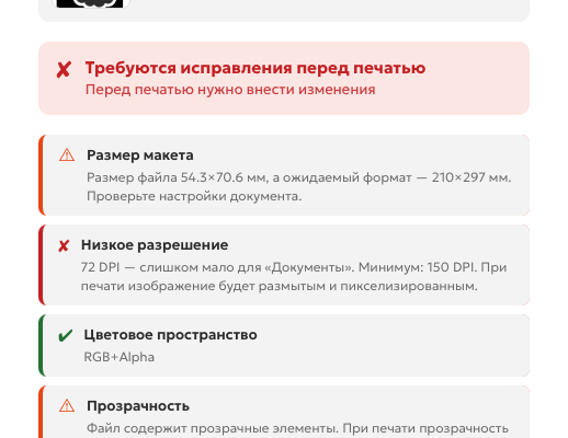 Экран отчёта проверки
